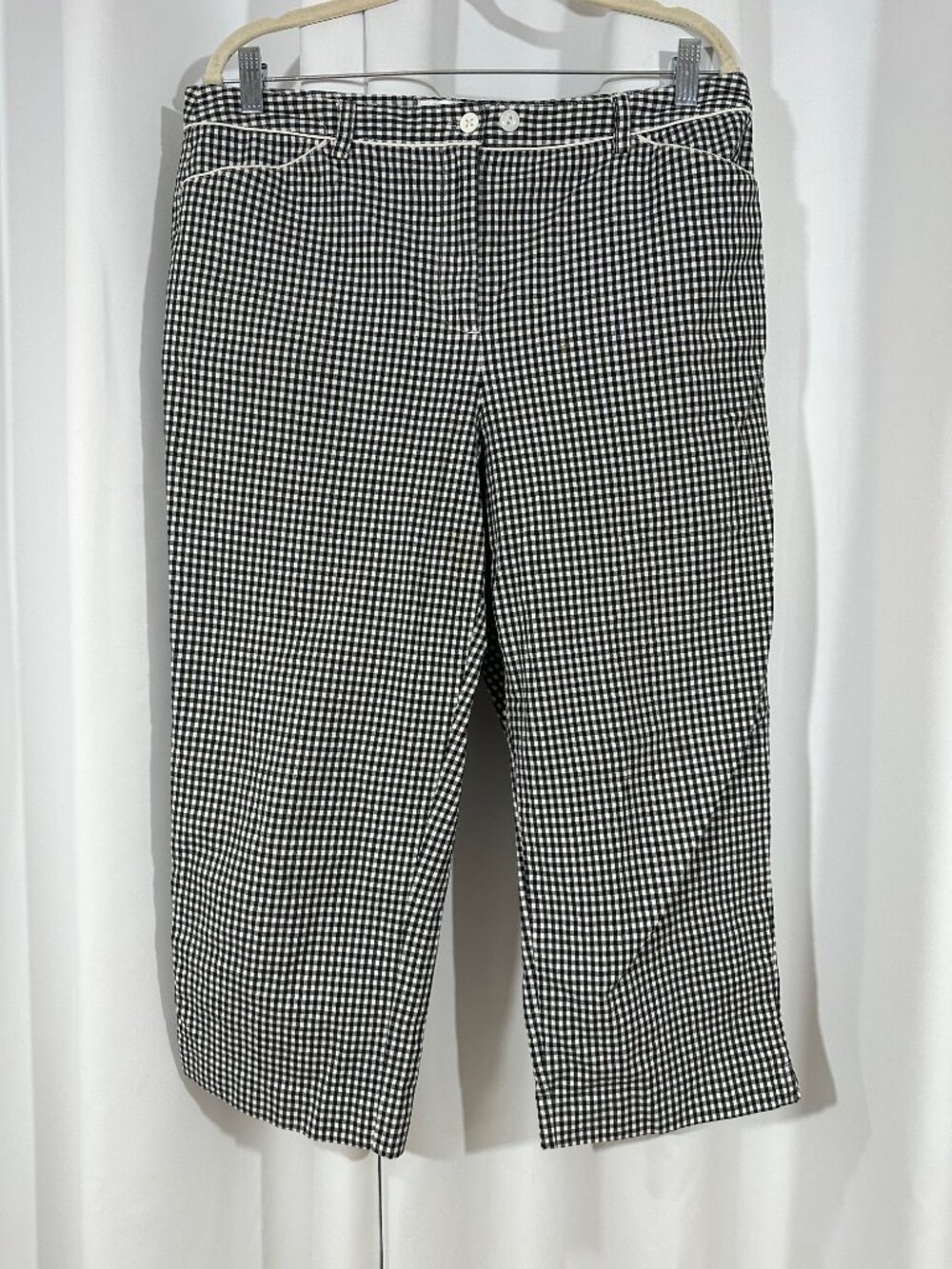 Talbots Stretch Capri Pants Size 12 Black White Gingham Crop Cotton